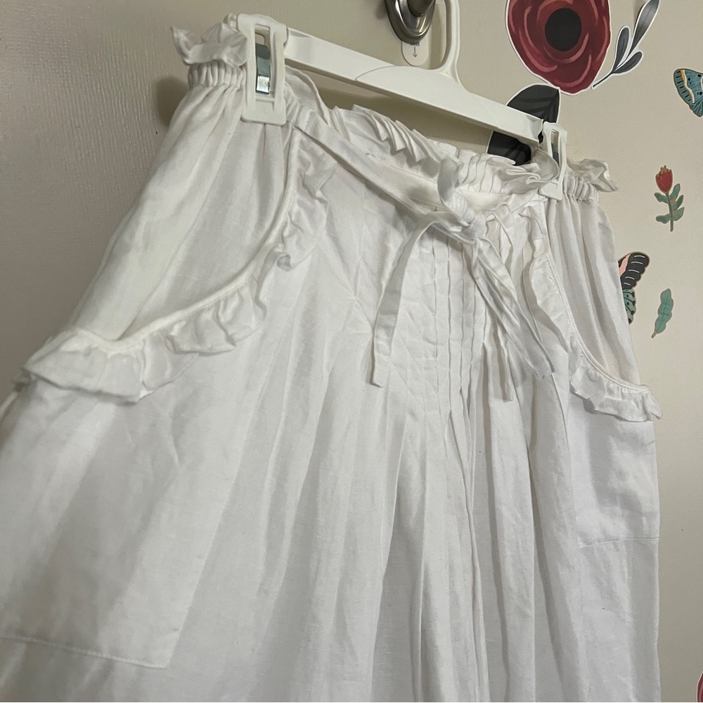 THE GREAT. White Midi Skirt with Drawstring Waist - Picture 4 of 8